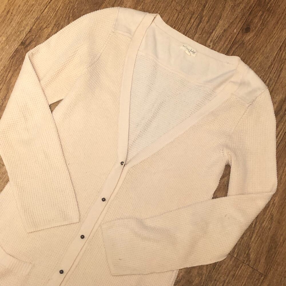 Maison Jules Beige Cream Open Knit High Low Long Sleeve Cardigan Size Medium